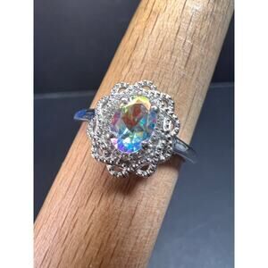 NEW Mercury Mystic topaz zircon celestial halo ring in sterling silver size 10